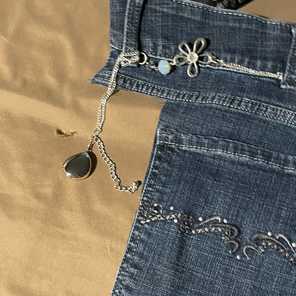 Handmade denim pocket Belt with Floral Embellishments 48 inches - Picture 3 of 4